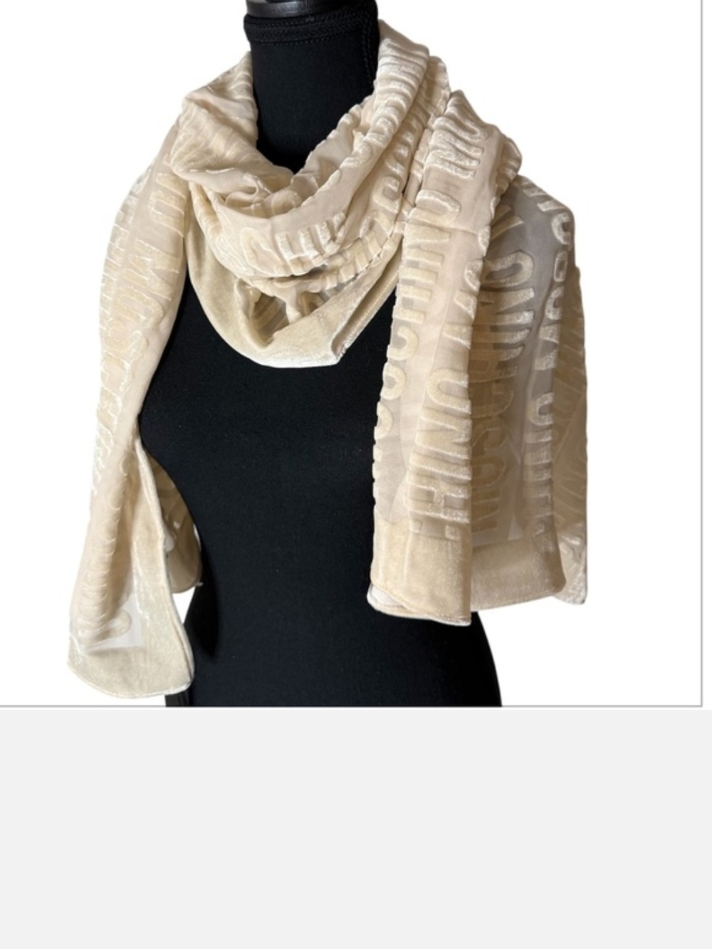 Moschino Cream Silk Logo-Texture Scarf / Wrap / Shawl